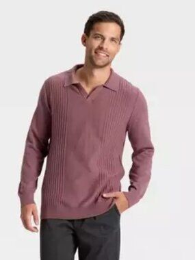 NWT Goodfellow & Co - Men's Soft Knit Johnny Collar Polo Sweater Color is Berry
